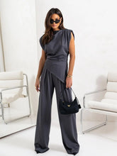 Slit Ruched Top and Wide Leg Pants Set OutfitFlow
